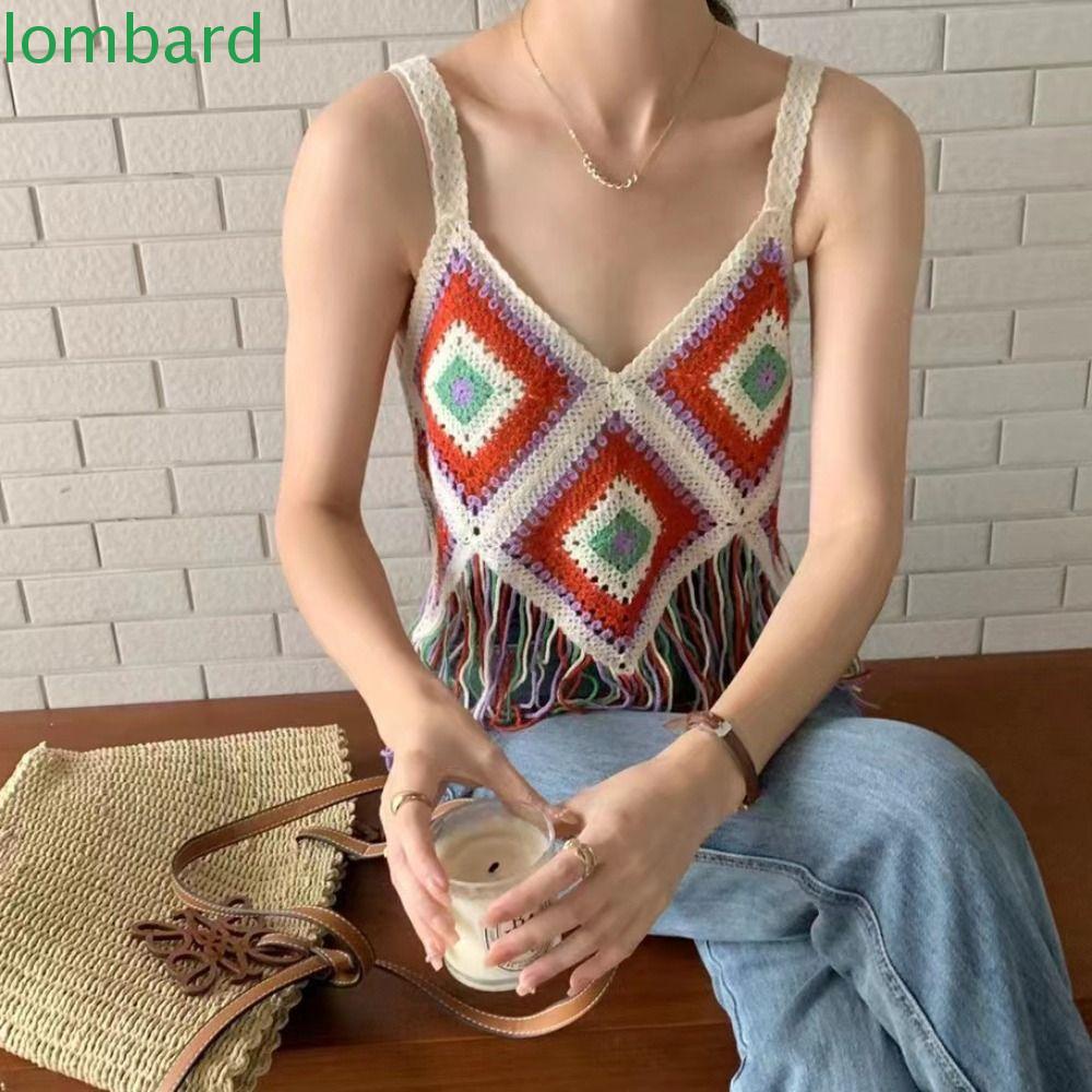 Lombard Áo Cardigan Cotton Hai Dây Co Giãn Dáng Ngắn Phối Tua Rua Thời Trang Đi Biển Cho Nữ