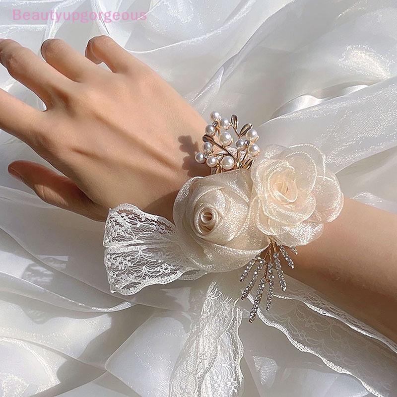 [BeupgorsV] Vòng Đeo Tay Hoa Pha Lê Giả Ngọc Trai Cho Cô Dâu / Phù Dâu / Phù Dâu