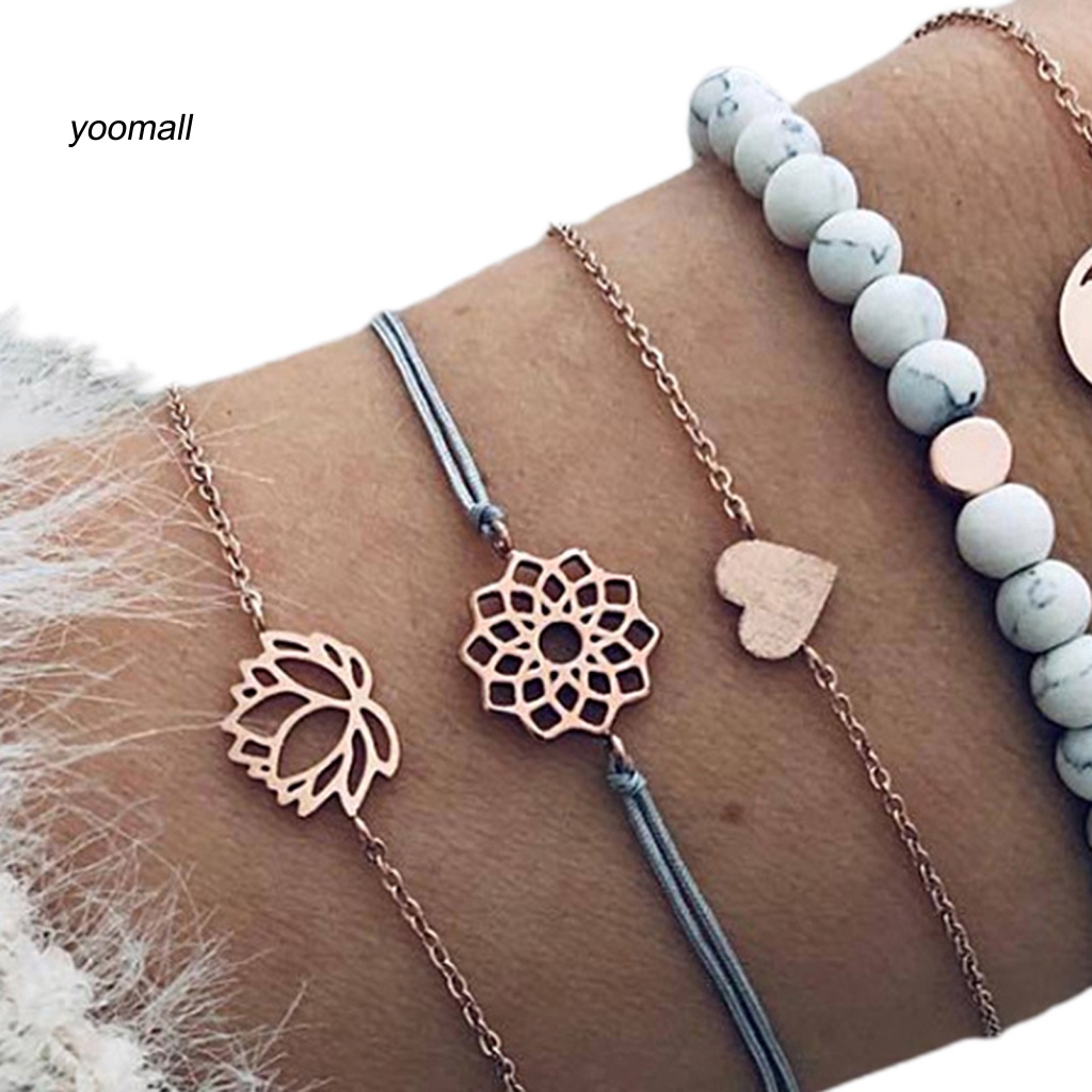 Set 5 Vòng Tay Hoa Sen Rỗng Sáng Điều Chỉnh Được Cho Nữ