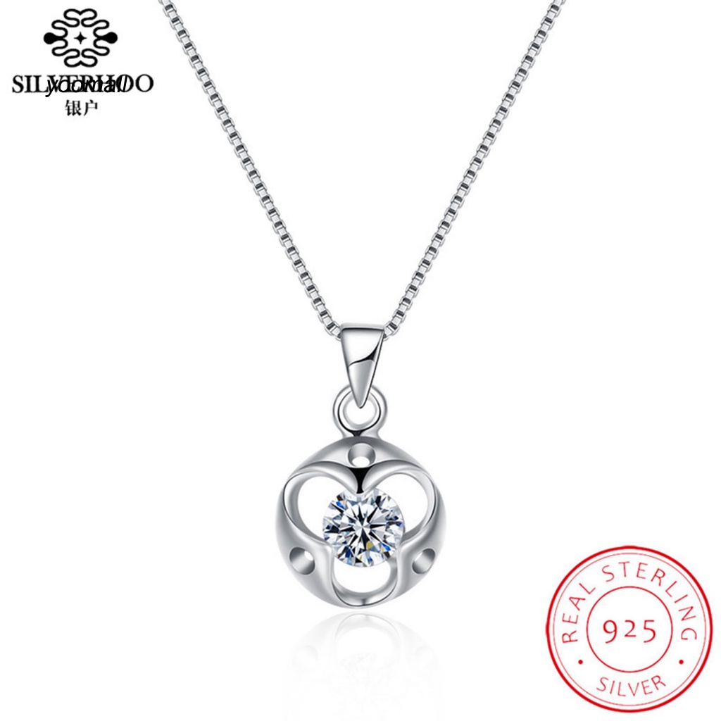 Vòng cổ Mạ Bạc 925 Mặt Hình Tròn Rỗng Đính Đá Zircon