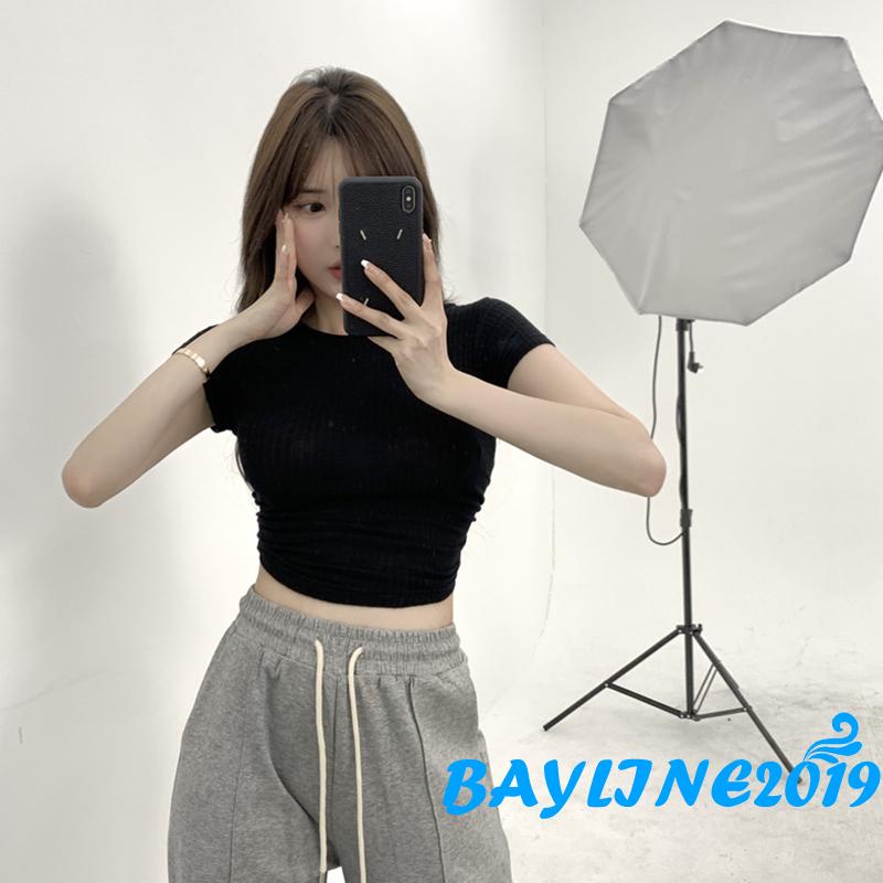 Áo Croptop Ngắn Tay Hở Lưng Màu Sắc Trơn Cột Dây Thời Trang Mùa Hè Cho Nữ