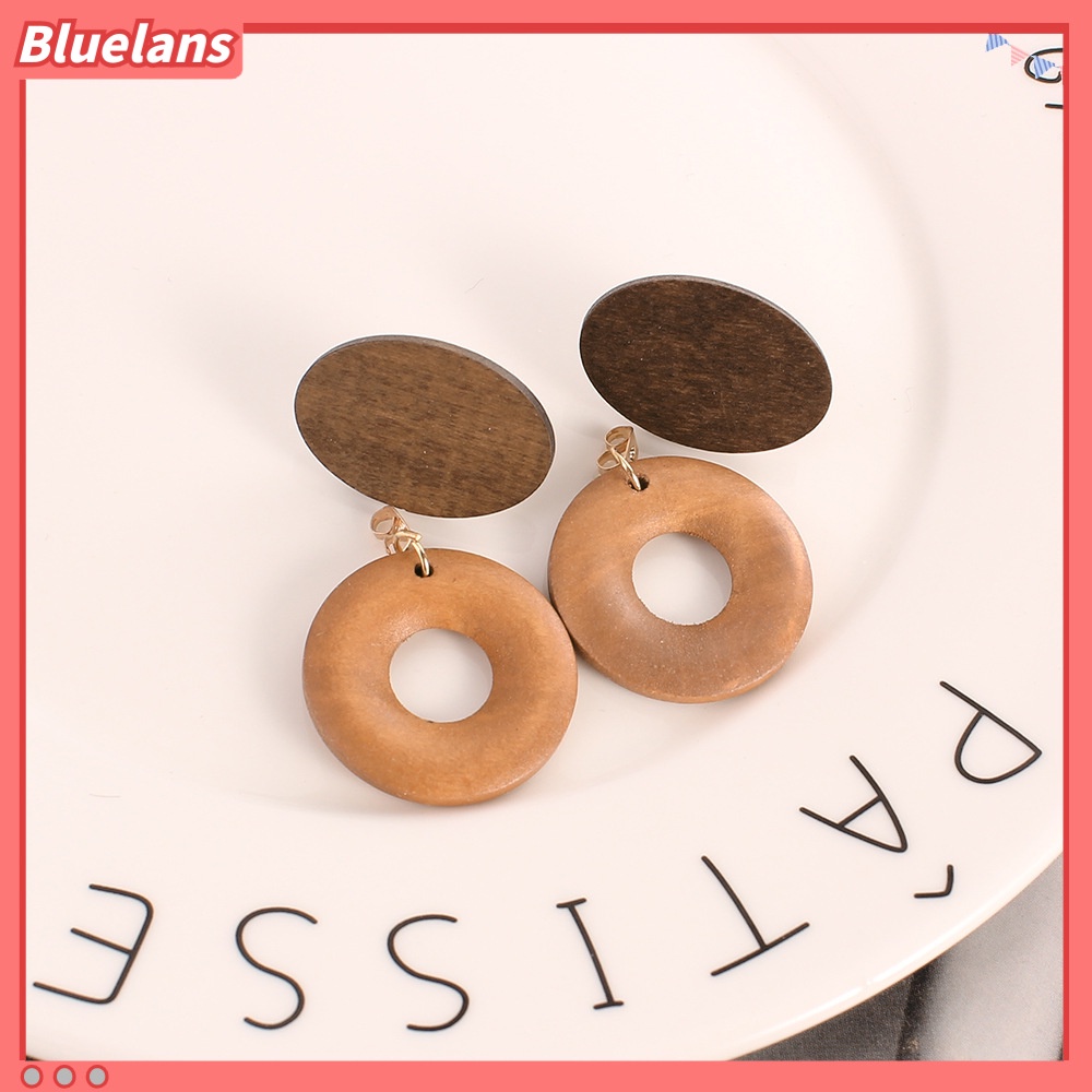 [BLS] Bông Tai Dáng Dài Bằng Gỗ Hình oval Thời Trang Cá Tính Dễ Phối Đồ Phong Cách retro Dành Cho Nữ