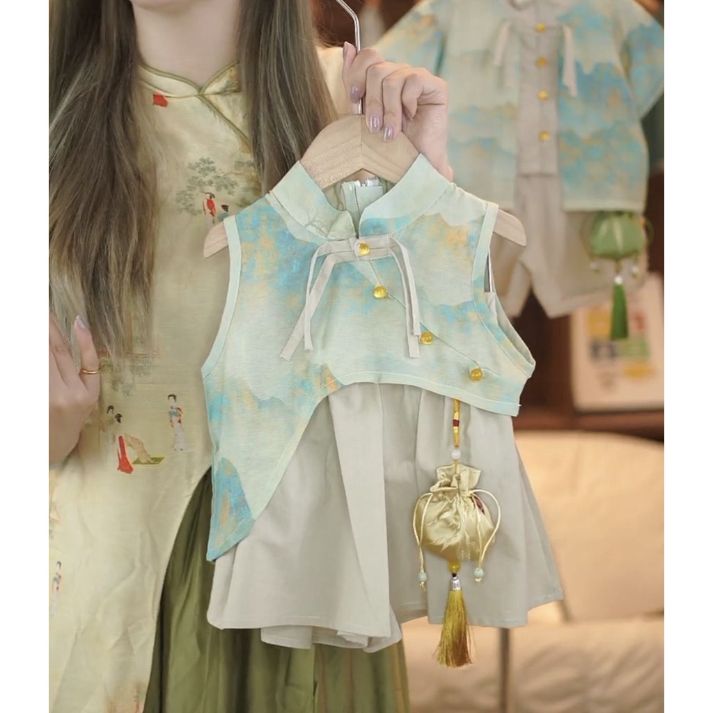 Bộ Đồ Hán Phục Hai Mảnh Mùa Hè 2023 Phong Cách Trung Hoa Cho Bé Trai Và Bé Gái