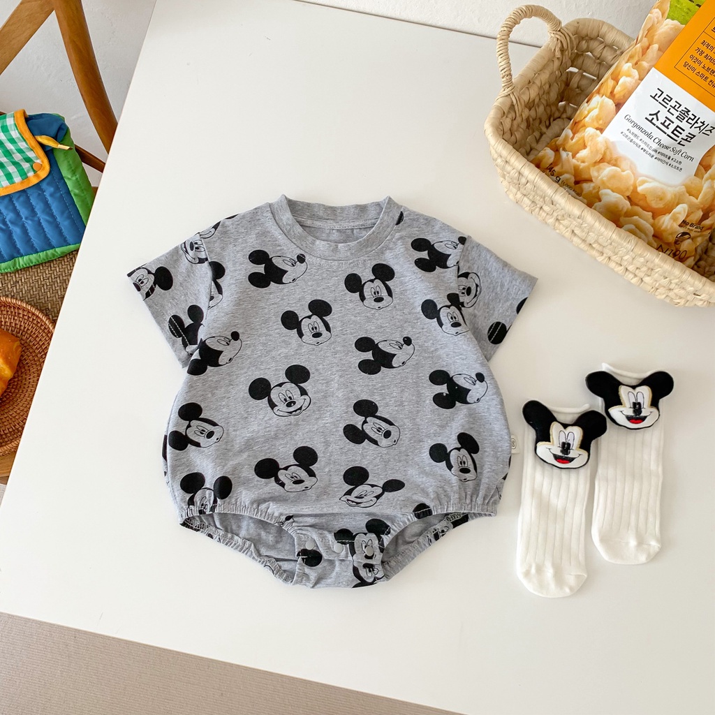 Bộ Áo Liền Quần In Hình Chuột Mickey Dễ Thương Cho Trẻ Sơ Sinh