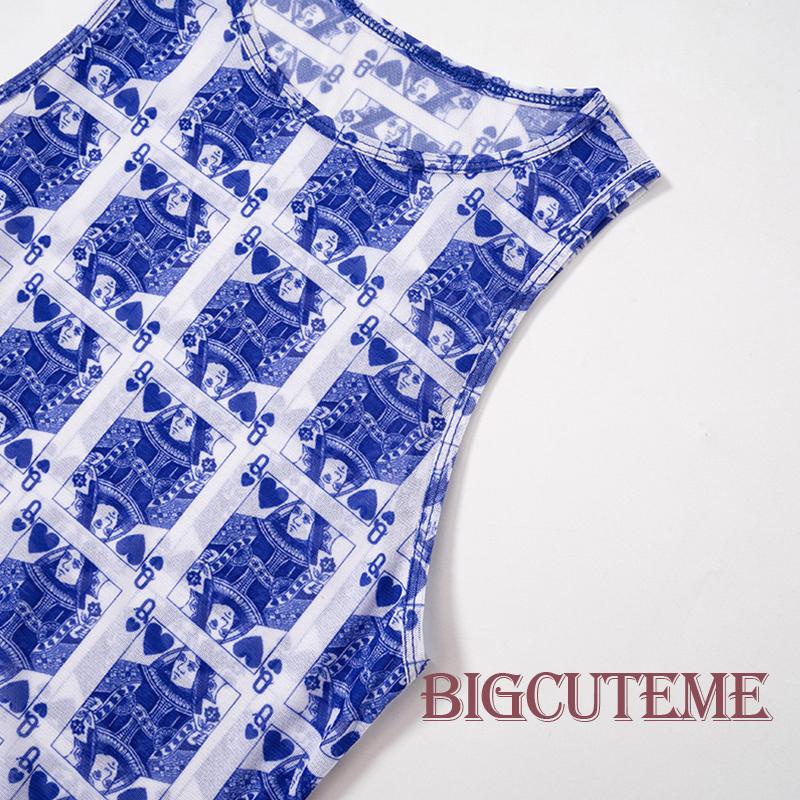 Đầm Body Cổ Tròn Không Tay In Họa Tiết Hoạt Hình Thời Trang Mùa Hè Cho Nữ