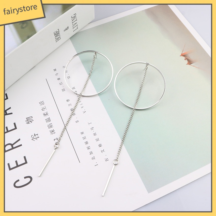 Bông Tai Hình Tròn Cỡ Lớn Bằng Kim Loại Phối Tua Rua Đơn Giản Cá Tính