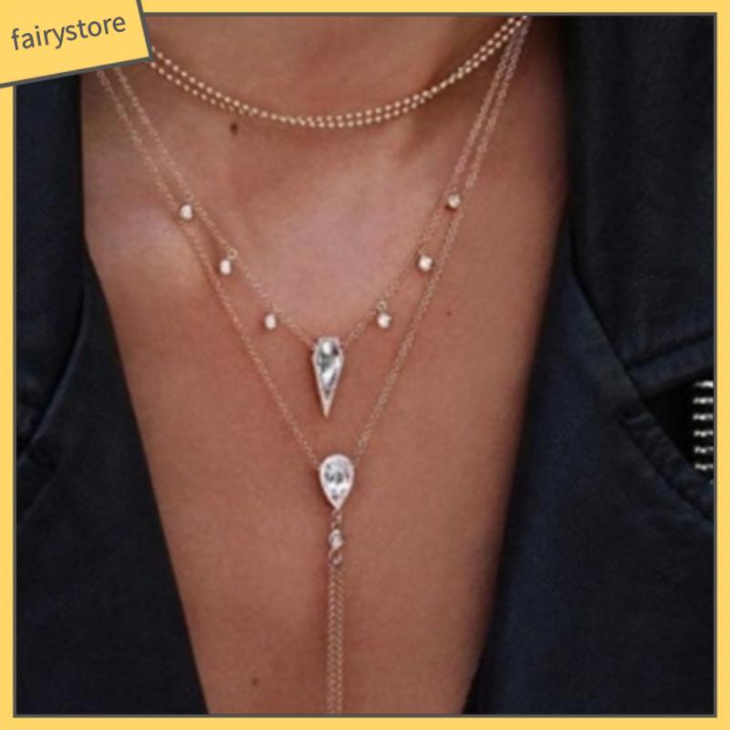 Vòng cổ Nhiều Lớp Đính Đá Tua Rua Thời Trang