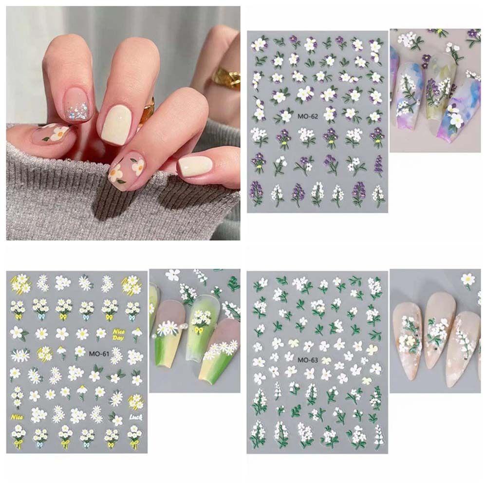 Nhãn Dán Trang Trí Móng Tay Họa Tiết Hoa Màu Xanh Lá / Tím Dành Cho Nữ