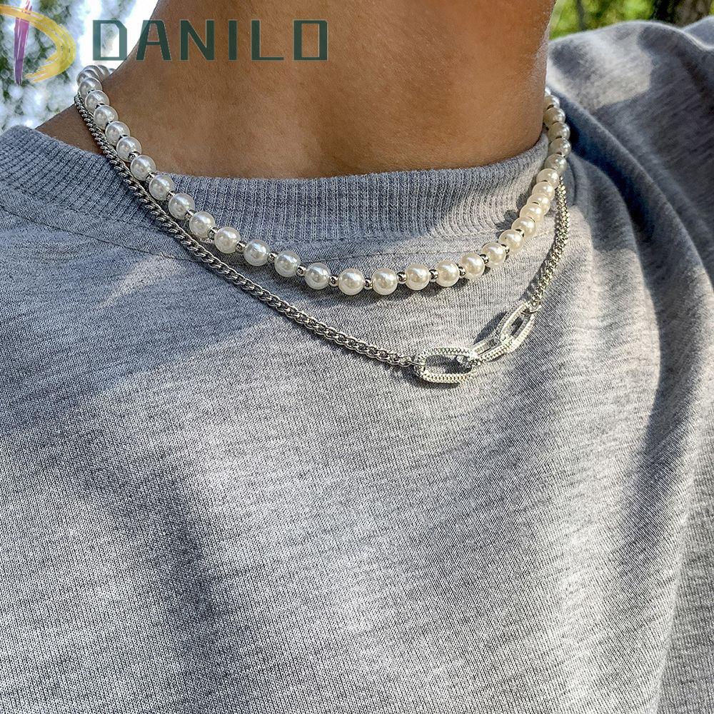 Danilo Vòng Cổ Choker Dây Xích Kim Loại Mặt Hình Học Đơn Giản Phong Cách Hip Hop Hàn Quốc Có Thể Điều