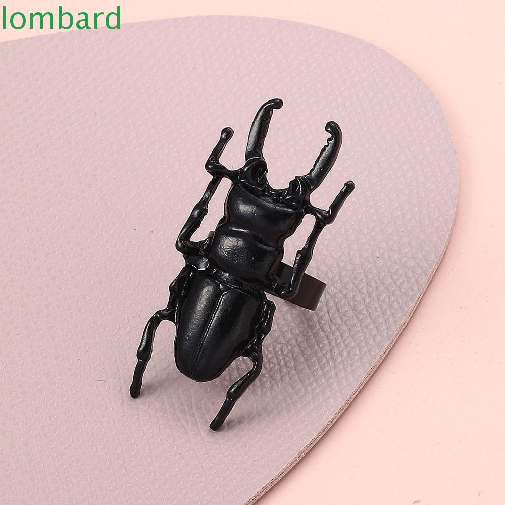 Nhẫn Unisex LOMBARD Y2K Thời Trang|Nhẫn Hợp Kim Hình Bọ Cánh Cứng Màu Đen Thời Trang Cho Nam Và Nữ