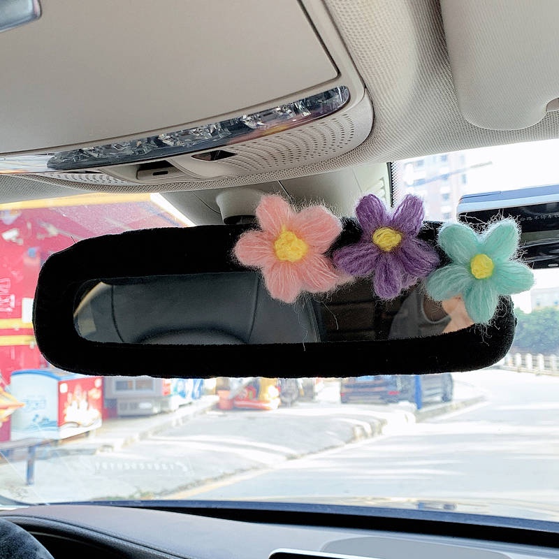 Car Interior Rearview Mirror Decoration Set Female Creative Trending Cartoon Cute Universal Car Rearview Mirror Protective Cover Jqdi