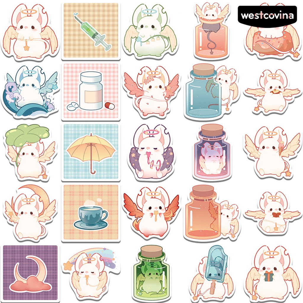 [WSTN] [WSTN]✎Set 50 Miếng Dán Trang Trí Laptop Bằng PVC Trong Suốt Họa Tiết Chuột Dễ Thương DIY