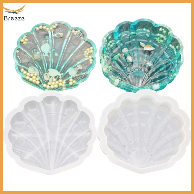 Bộ 2 Khuôn Silicone Làm Hộp Đựng Đồ Hình Vỏ Sò 3d Diy