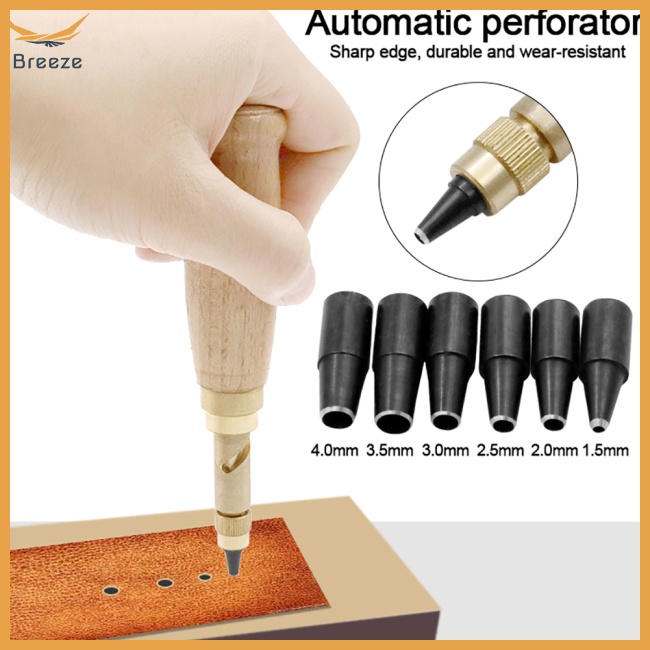 Bộ 6 Dụng Cụ Đục Lỗ Tự Động Bằng Thép Không Gỉ + Gỗ 1 Cái