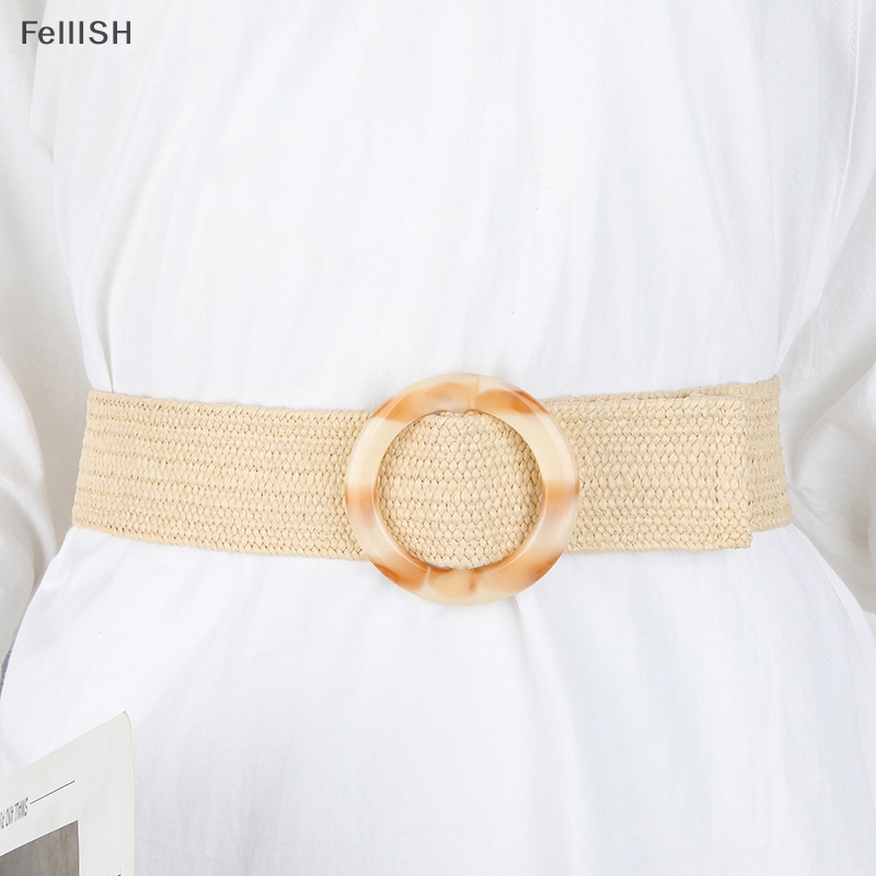 1 Thắt Lưng Bện Sợi Rơm Mỏng Mặt Tròn / Vuông Phong Cách Vintage 439br