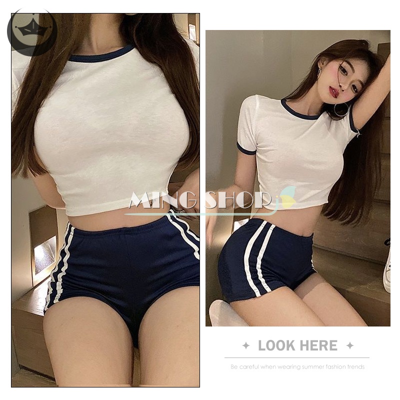 Bộ Áo Thun + Quần Short Thể Thao Thời Trang Mùa Hè Quyến Rũ Cho Nữ