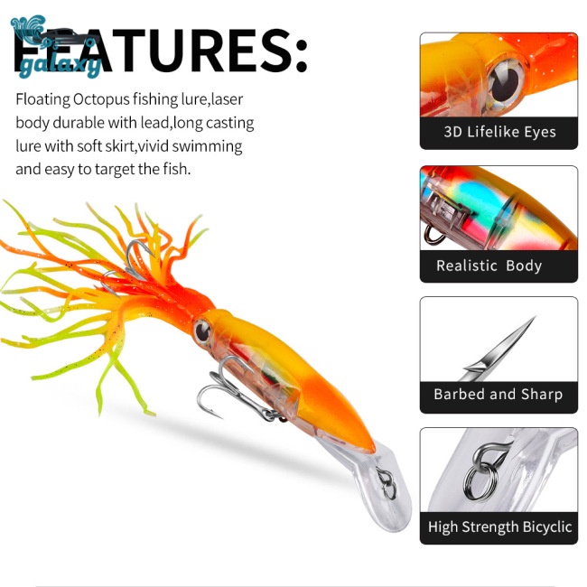 Galaxy Mồi Giả Nhử Cá Hình Bạch Tuộc 14cm / 40g Bằng Nhựa Cứng