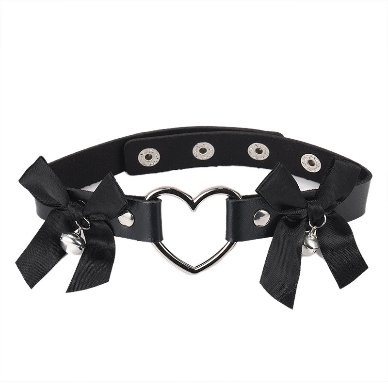 Vòng Cổ Choker Da PU Màu Đen Phối Mặt Trái Tim Phong Cách Harajuku Gợi Cảm Cho Nữ