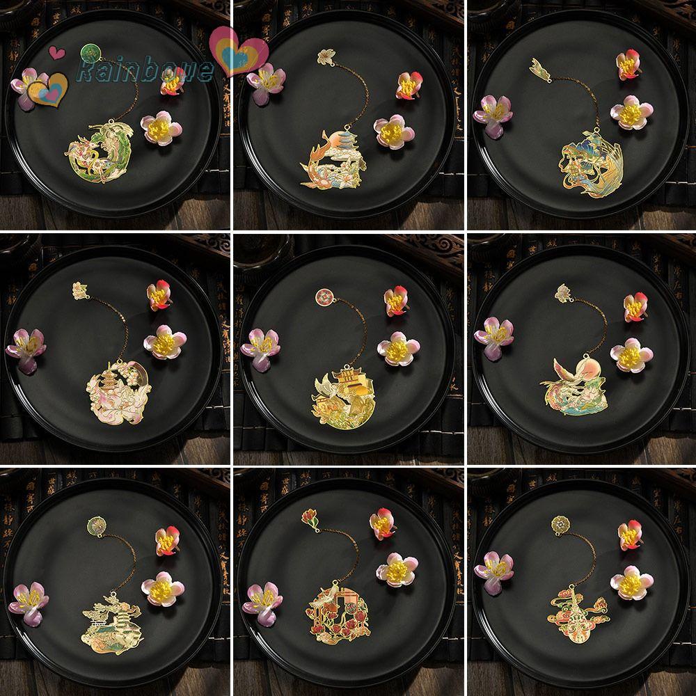 RAINBOW Set 2 Thẻ Đánh Dấu Trang Sách Bằng Đồng Thau Phong Cách Trung Hoa