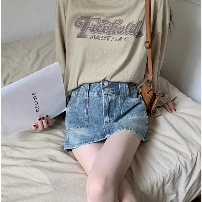 Chân váy xanh chân váy bò ngắn váy đi chơi váy ôm body váy jean xanh dương túi to quần cạp cao váy đi bar