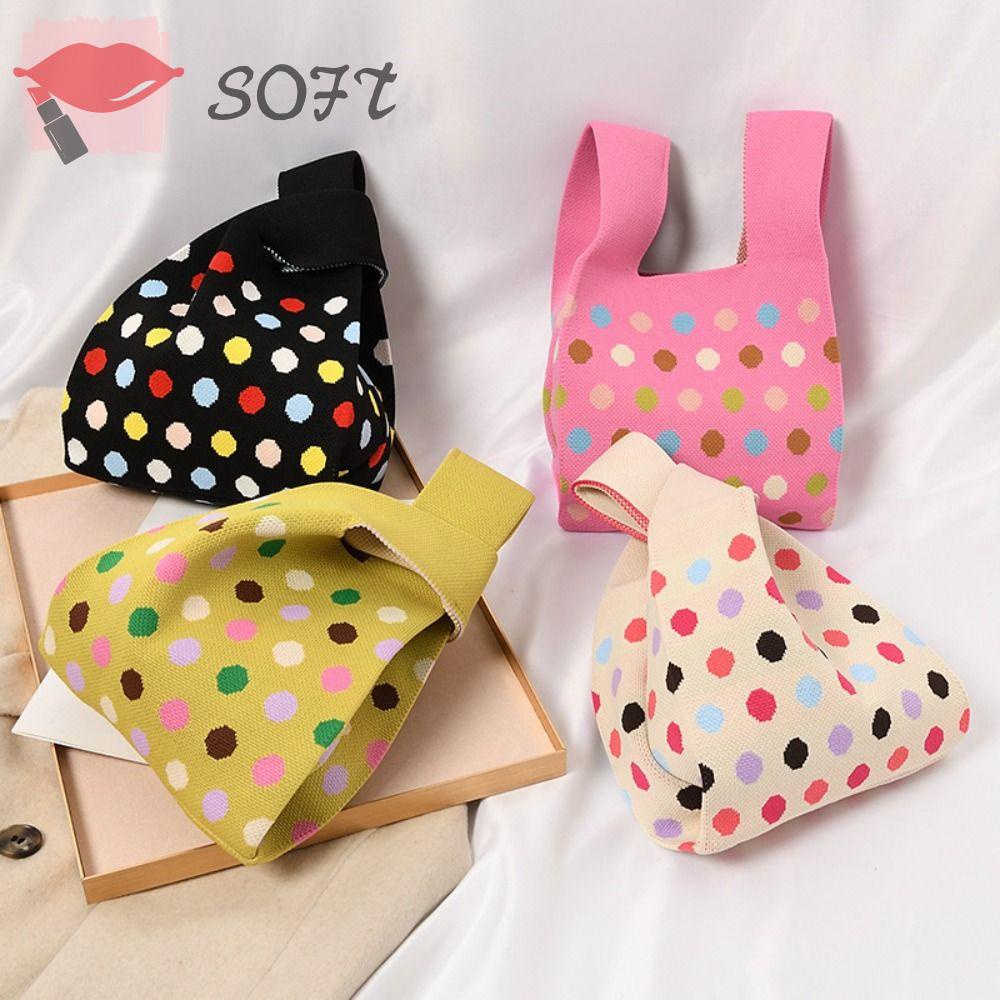 SOFTNESS Túi Xách Nữ Đan Len Họa Tiết Chấm Bi Thời Trang