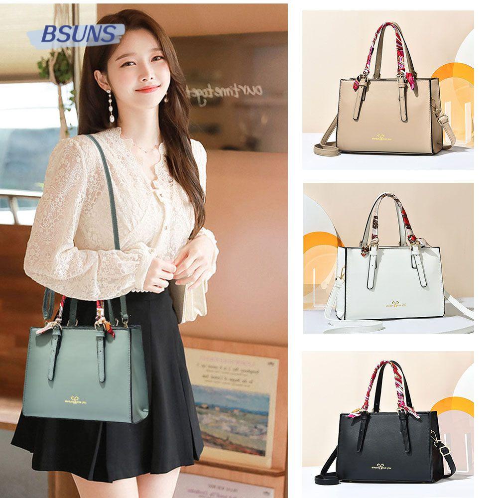 BSUNS Túi Xách Da PU Dáng Vuông Màu Trơn Cỡ Lớn Thời Trang Cho Nữ