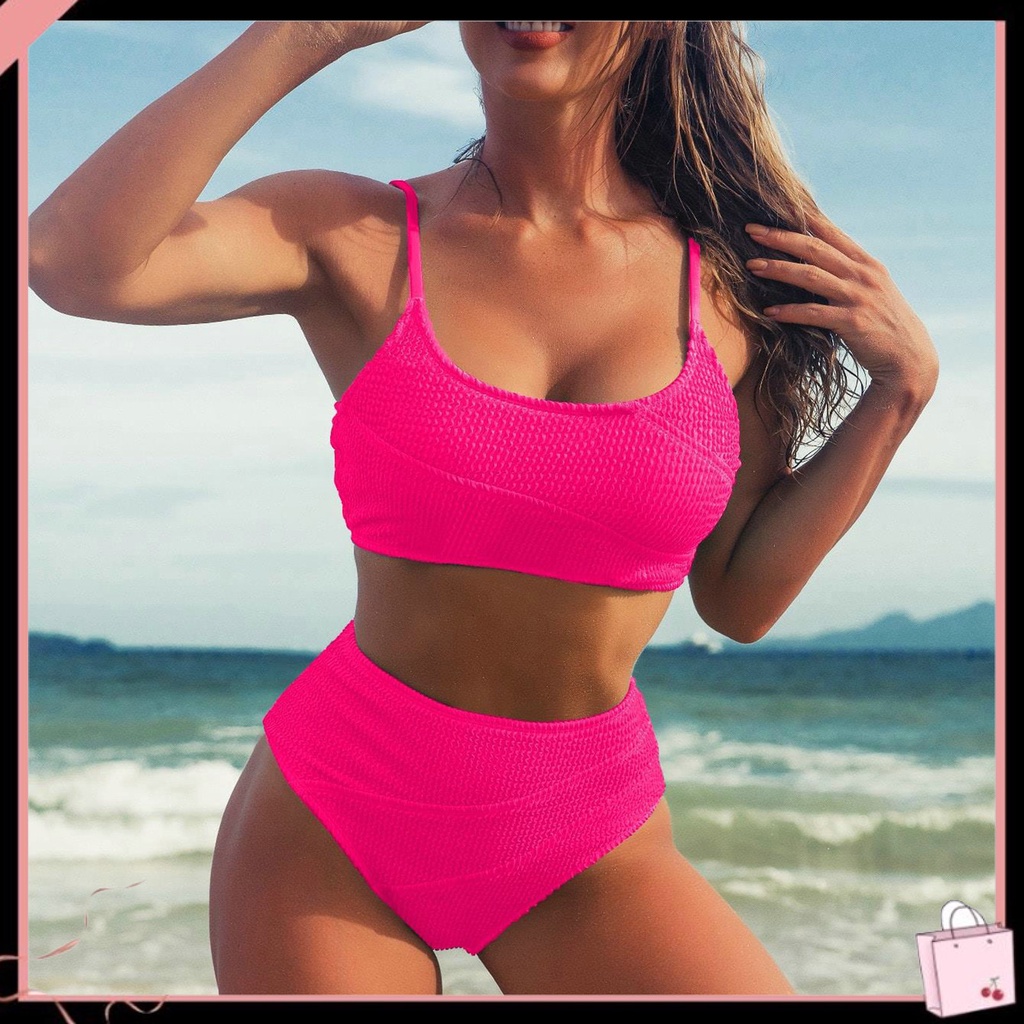 Bộ Bikini 2 Mảnh Có Dây Nâng Ngực Toàn Diện + Quần Lót Lưng Cao Cho Nữ