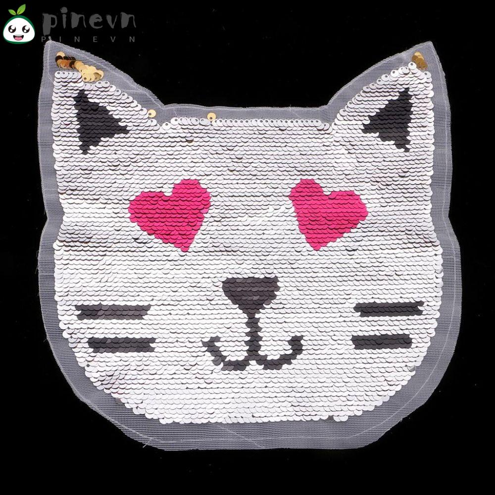 PINEVN Miếng Dán Ủi Quần Áo Hình Mèo Đính Kim Sa Lấp Lánh Nhiều Màu Sắc
