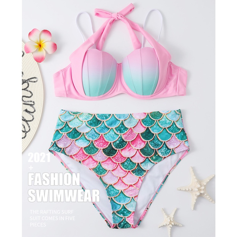Bộ Đồ Bơi Nàng Tiên Cá Lưng Cao Plus Size Phong Cách Âu Mỹ Cho Nữ