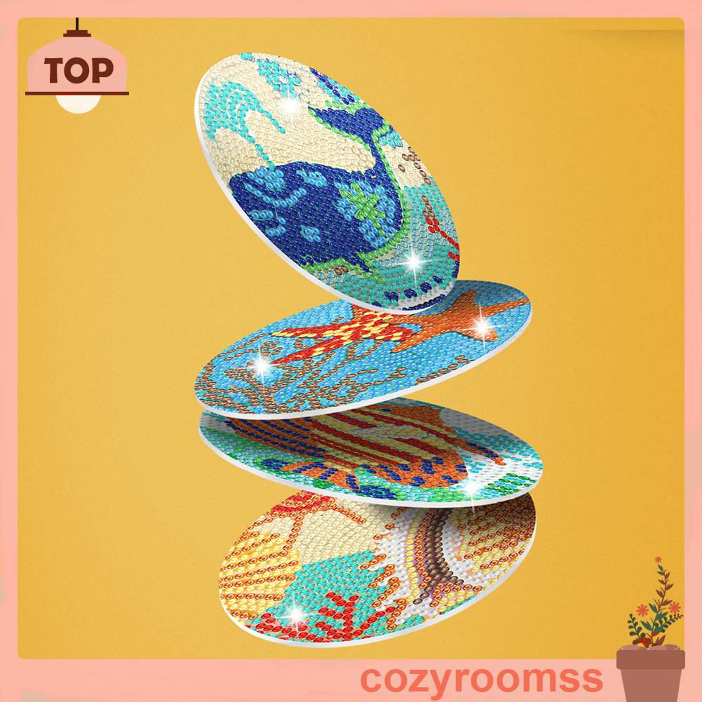 Bộ 8 Tấm Lót Ly Họa Tiết Tranh Đính Đá Cỡ Nhỏ Độc Đáo DIY