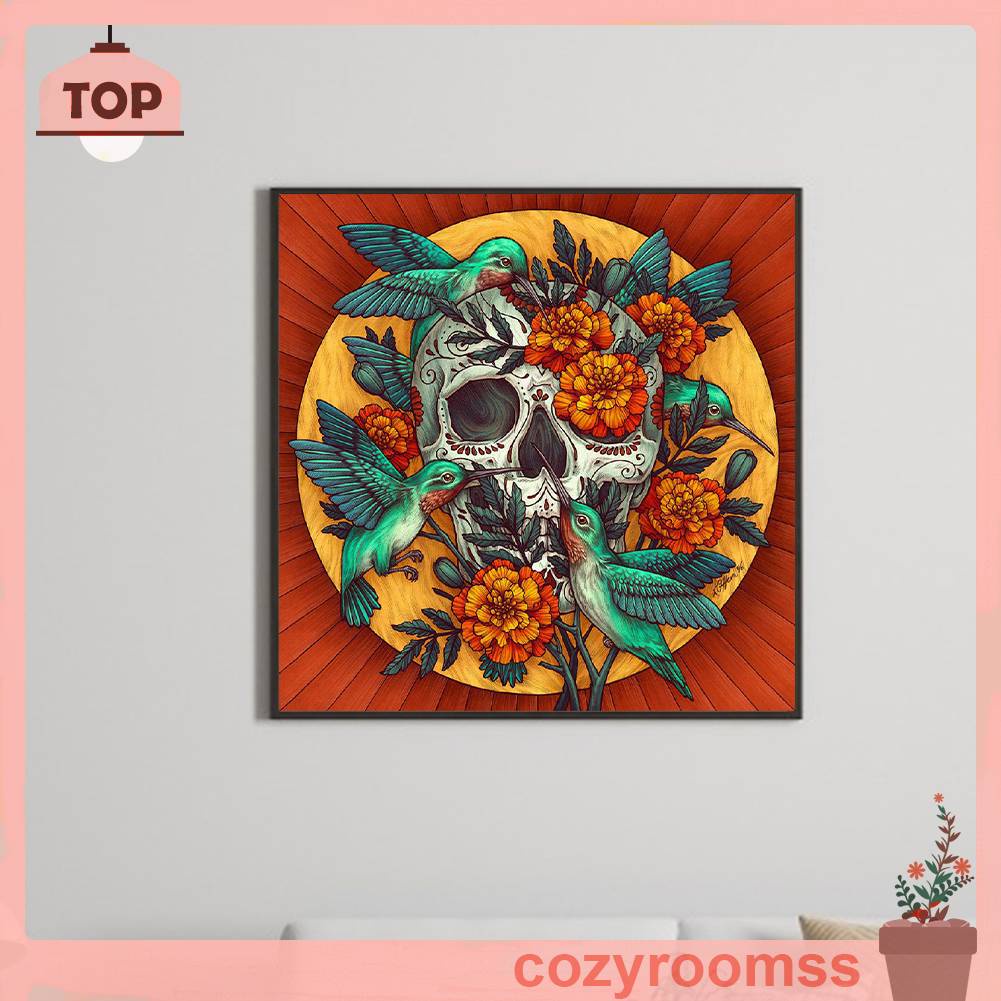 Tranh Đính Đá Kim Cương Toàn Bộ 5D DIY Hình Đầu Lâu Và Hoa
