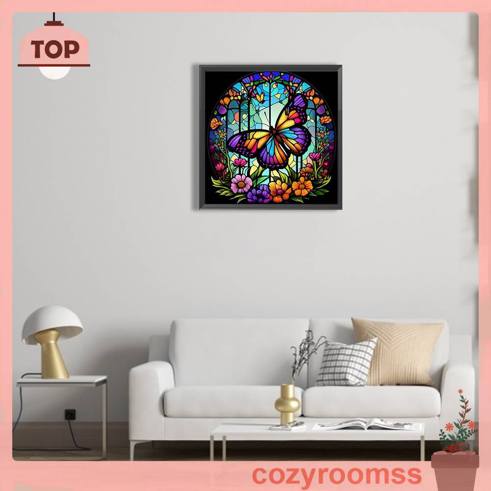 Tranh Đính Đá Kim Cương Toàn Bộ 5D DIY Hình Vẽ Bướm Bằng Kính