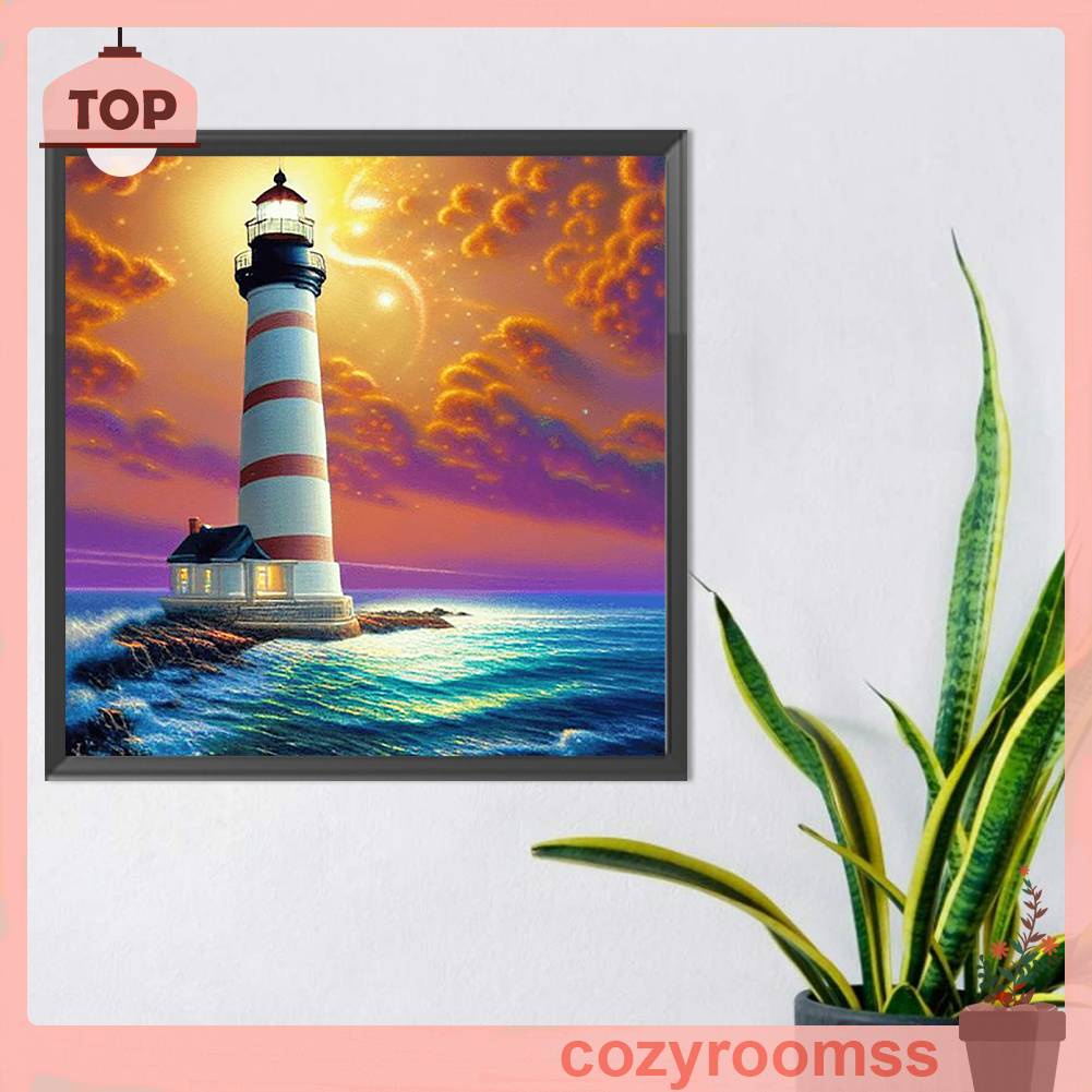 Bộ Tranh Đính Đá 5D Họa Tiết Ngọn Hải Đăng Độc Đáo DIY Dùng Trang Trí Nhà Cửa