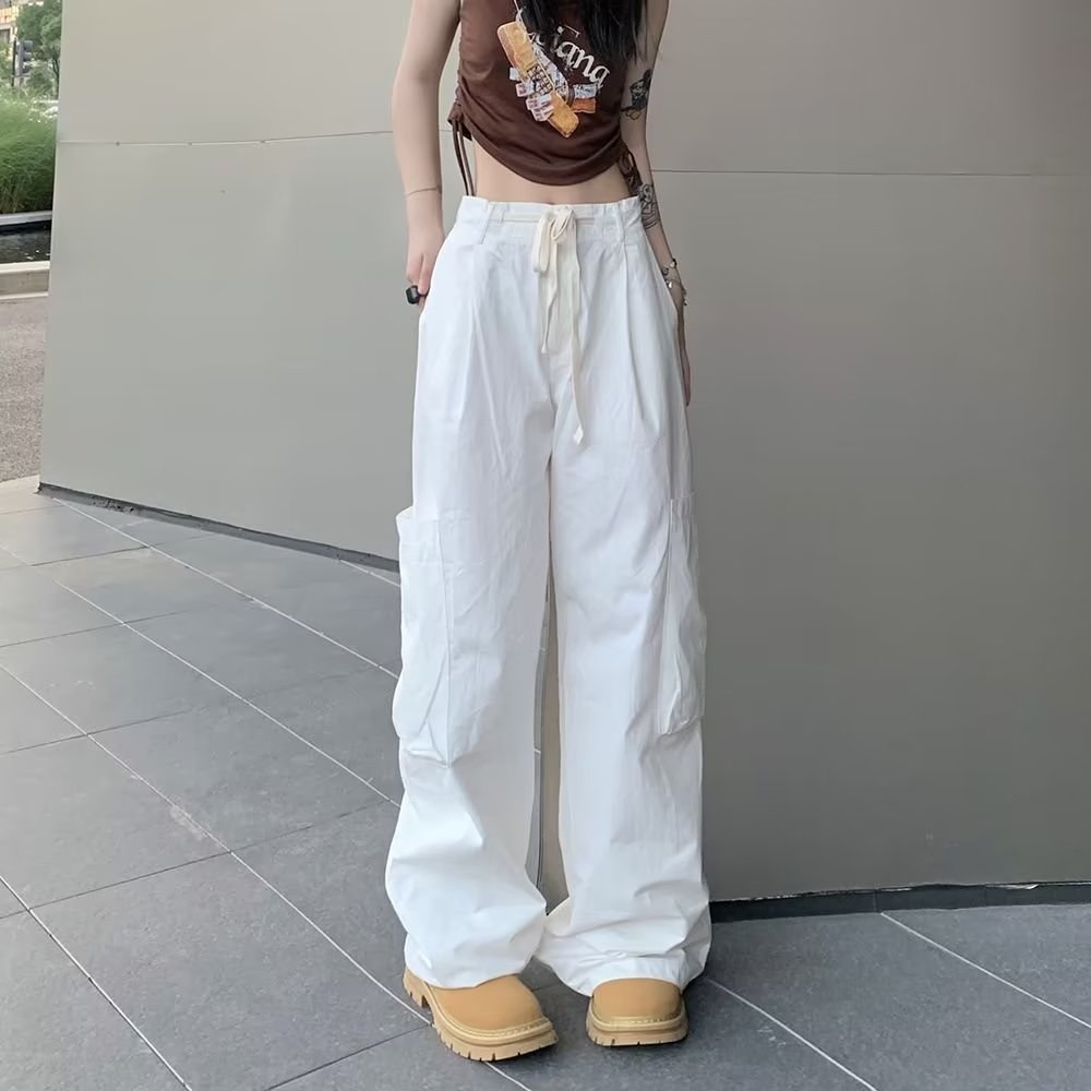Quần Dài Ống Rộng Lưng Cao Thời Trang Unisex