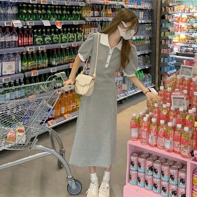 Đầm Ôm Dáng Cài Một Hàng Nút Màu Sắc Tương Phản Thời Trang Mùa Hè Cho Nữ PJ