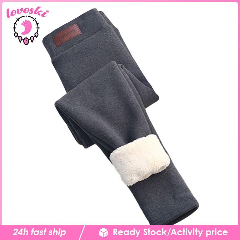 [Lovoski] Quần Legging Lông Cừu Phối Nhung Dày Dặn Giữ Nhiệt Dành Cho Nữ