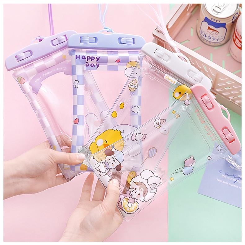 Túi Đựng Điện Thoại Bằng Nhựa Trong Suốt Chống Nước Chống Sốc Họa Tiết Hoạt Hình Dễ Thương