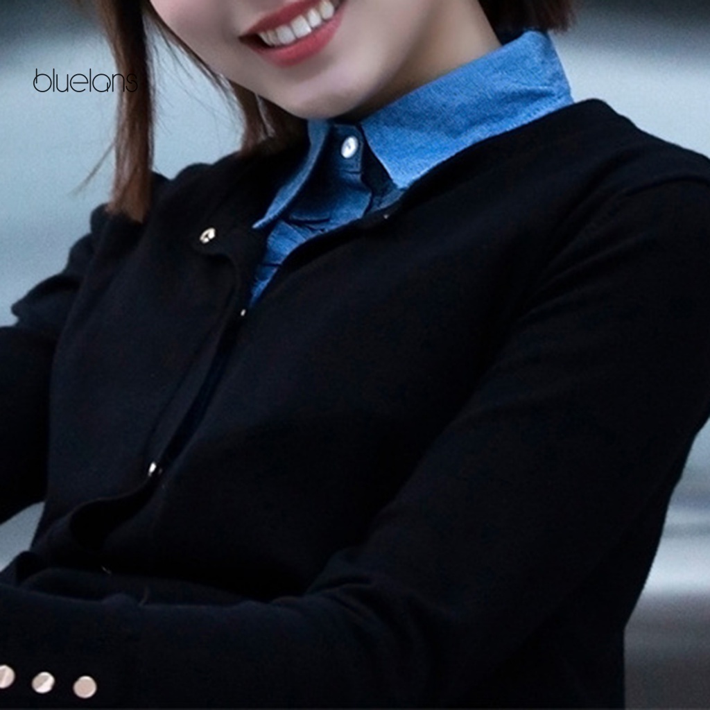 Cổ Áo Giả Denim Màu Trơn Cài Nút Có Thể Tháo Rời Phong Cách Vintage Đường Phố Cho Nữ