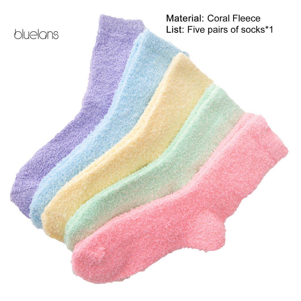 Set 5 Đôi Vớ Lông Cừu San Hô Co Giãn Nhiều Kiểu Dáng Tùy Chọn