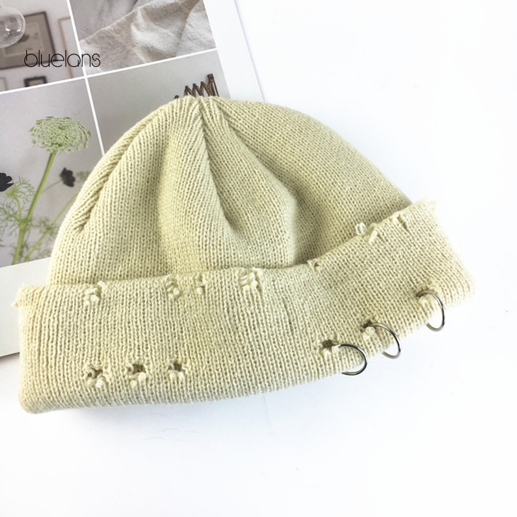 Mũ Dệt Kim Unisex Màu Trơn Chống Gió Không Phai Màu Sắc Retro Mùa Thu Đông Có Vòng Nhẫn Trang Trí Đa Ứng Dụng