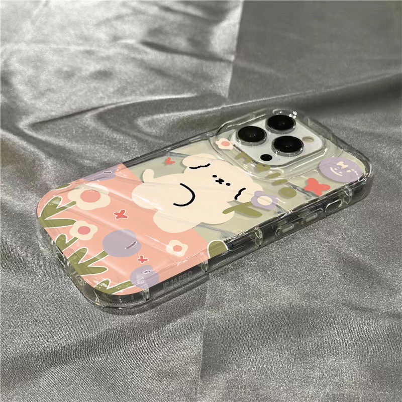 Ốp Điện Thoại Mềm Trong Suốt Hình Cún Và Hoa Dễ Thương Cho iPhone14promax 1312 / 11 7 / 8plus xr / sins 2HBS