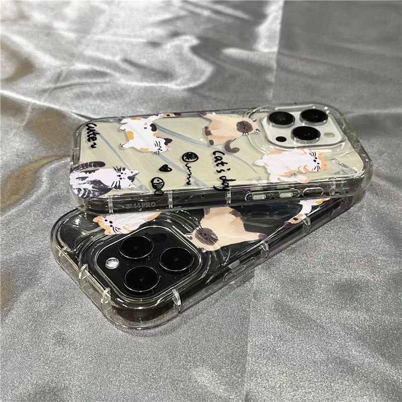 Ốp Điện Thoại Mềm Trong Suốt Họa Tiết Mèo / Cá Dễ Thương Cho iPhone14promax 1312 / 11 7 / 8plus xr / sins GY2W