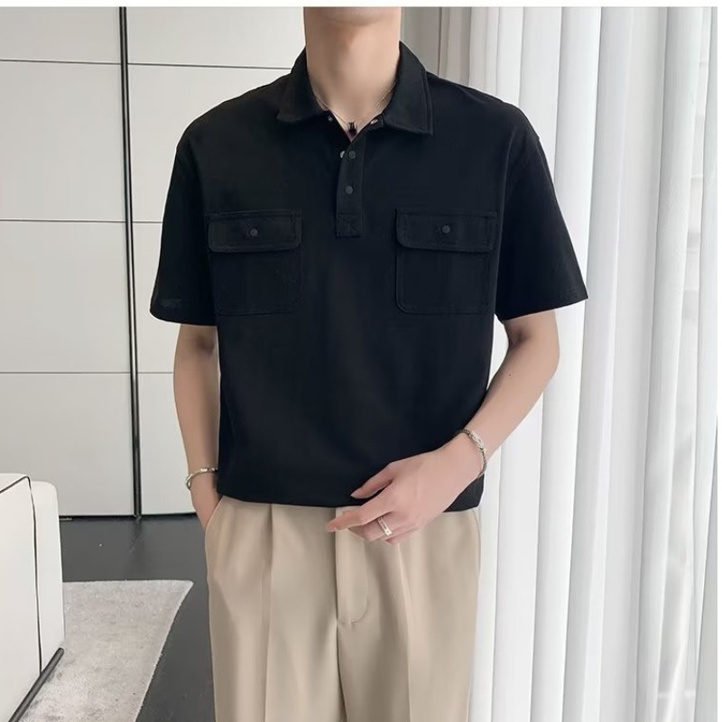 Áo Thun Polo Tay Ngắn Dáng Rộng Bằng Lụa Lạnh Màu Trơn Thời Trang Mùa Hè Cho Nam