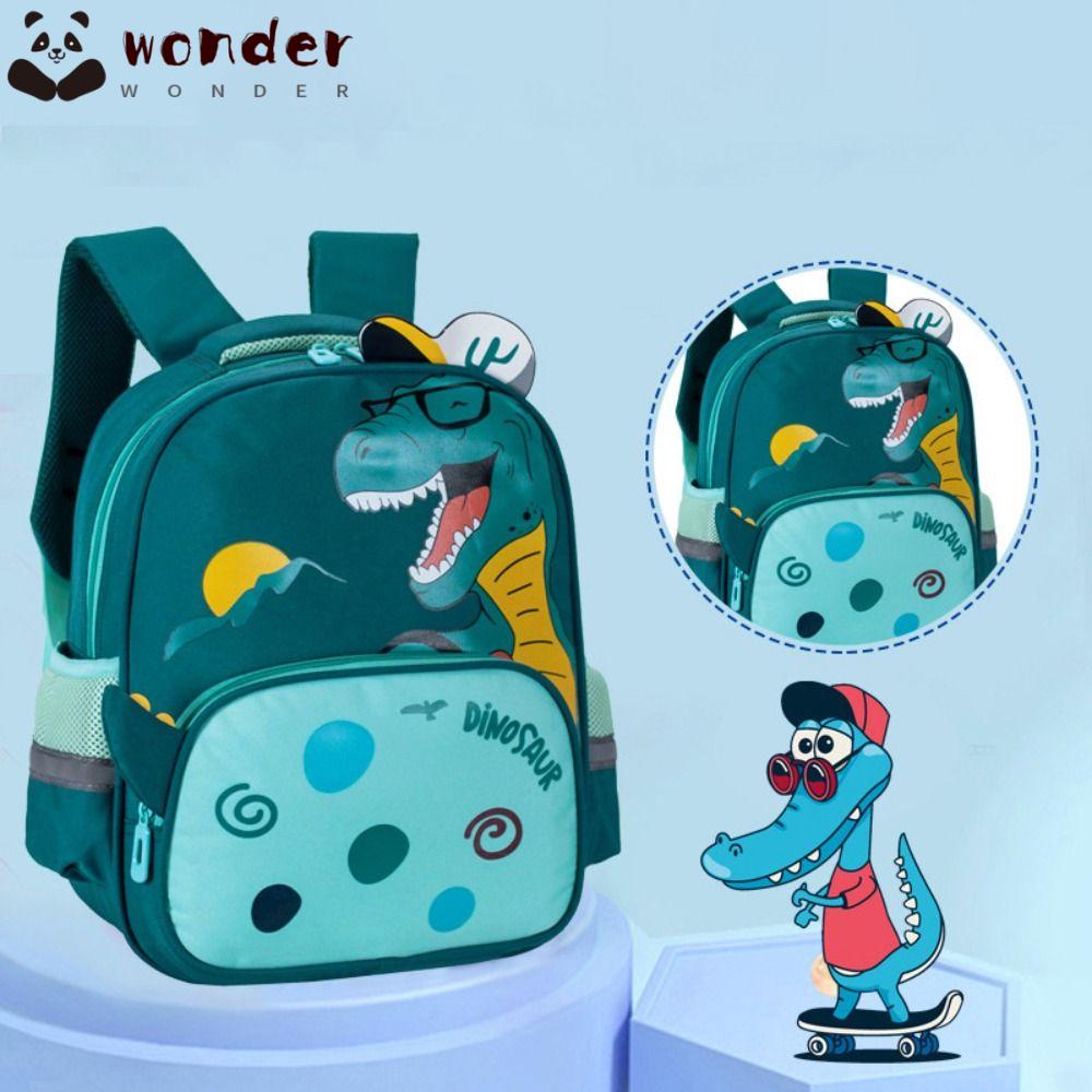 WONDER Túi Đựng Hành Lý Bằng Vải Oxford Nhẹ Sức Chứa Lớn Họa Tiết Khủng Long Hoạt Hình Chống Nước Cho Trẻ Em