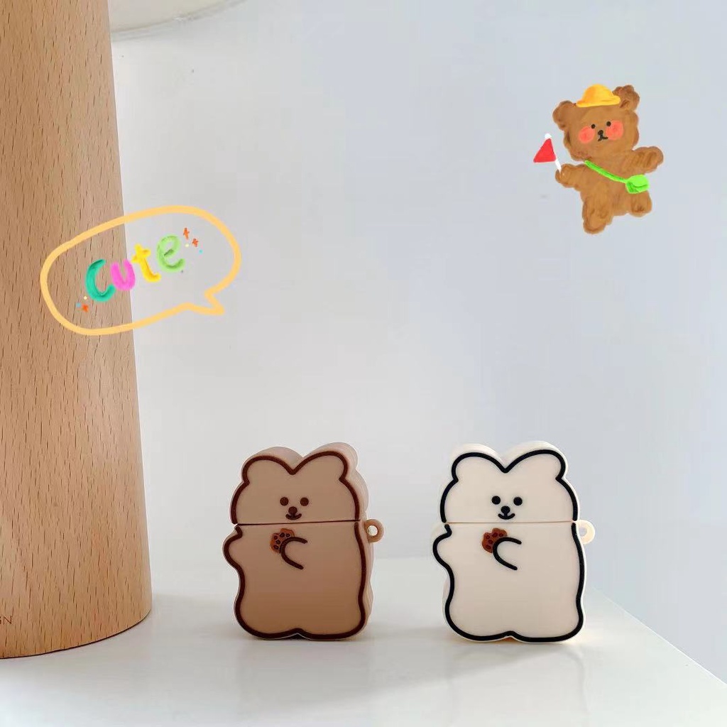 Vỏ Bảo Vệ Hộp Sạc Tai nghe không dây Apple Airpods Pro 3 1 Bằng Silicon Mềm Hình Gấu Bánh Quy