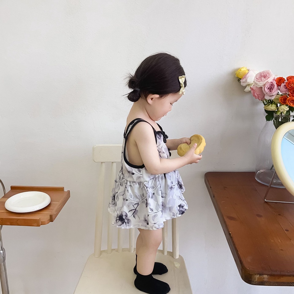 Đầm Sườn Xám Hai Dây In Hoa Thời Trang Mùa Hè Cho Bé Gái