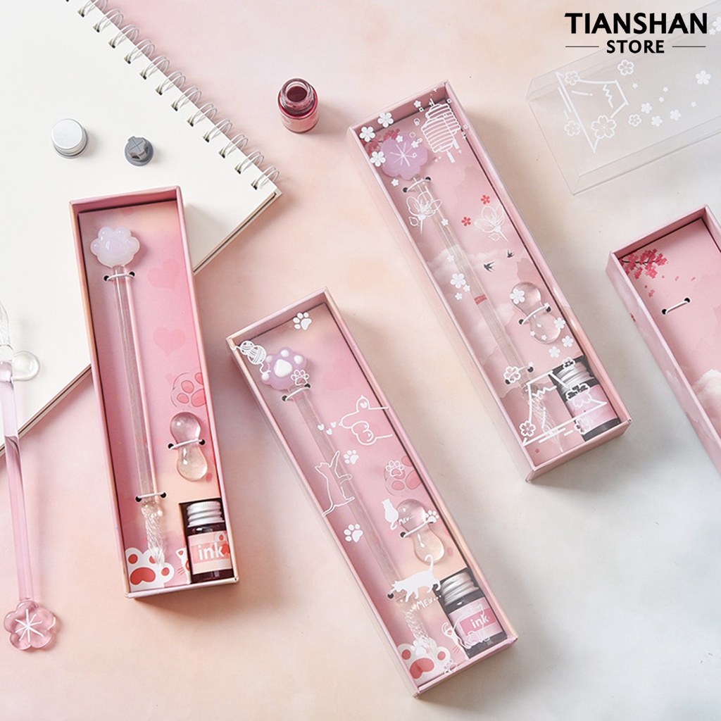 1 Set Bút Mực Thủy Tinh Hấp Thụ Mực Mạnh Dùng Viết Thư Pháp