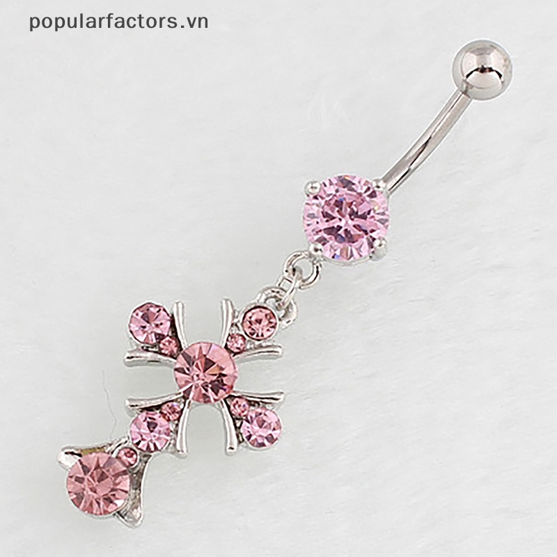 [Phổ Biến] Khuyên Rốn Bằng Thép Không Gỉ Đính Kim Cương Giả Hình Chữ Thập Sáng Tạo Quyến Rũ Cho Nữ