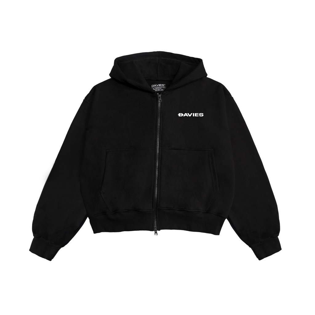 Áo khoác local brand Hoodie Zip Boxy Daviesism có nón màu đen DAVIES jacket I D33-AK6
