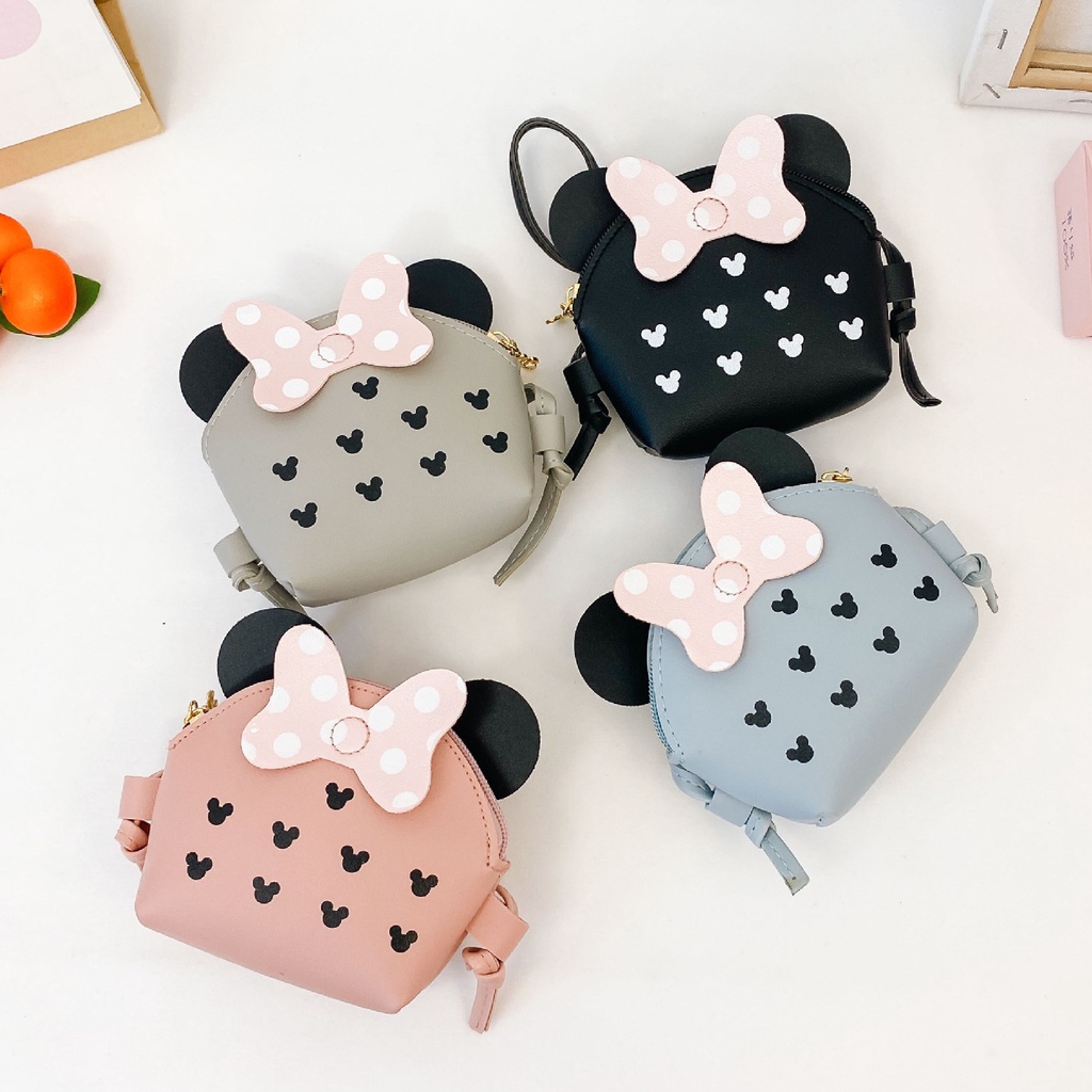 Túi Đeo Chéo Da PU Hình Chuột Mickey Minnie Dễ Thương Cho Bé Gái